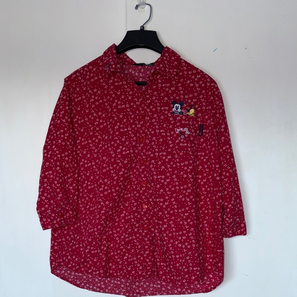 Disney Red Floral Button Down Vintage Shirt. 🌸Host Pick 🌸